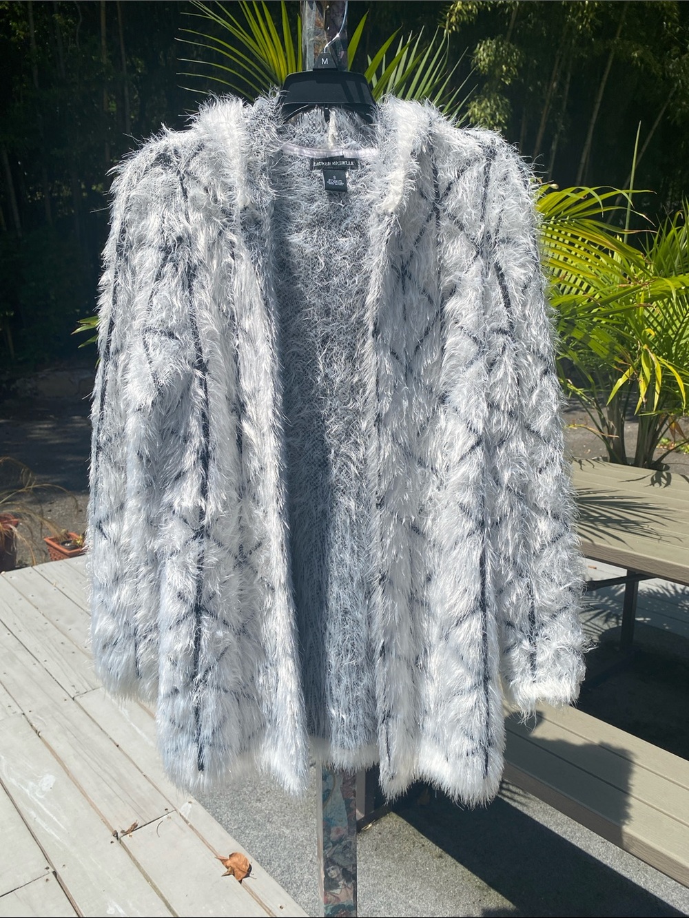 Lauren Michelle Open-Front Gray & Black Textured Fuzzy Soft Cardigan